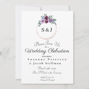 Convite Sola Floral Simples de Aquarela com Iniciais
