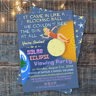 Convite Solar Eclipse Party Funny Retro Sun Ver 2017
