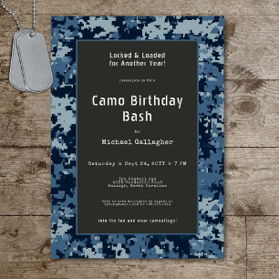 Convite Soldado Militar Camuflagem Azul Aniversário