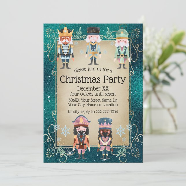Convite Soldados de Brinquedos do Nozes de Natal em Verde  (Em pé/Frente)