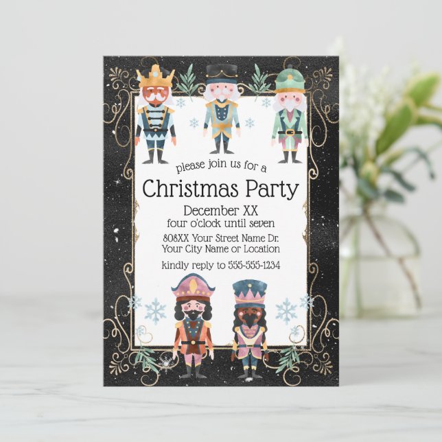 Convite Soldados de Brinquedos Dourados e Negros de Nozes  (Em pé/Frente)