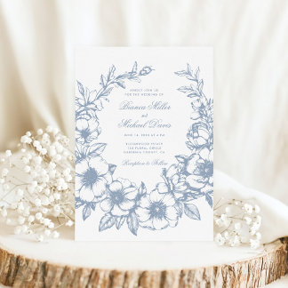Convite Solha Azul Elegante Desenhada Na Casamento De Sang