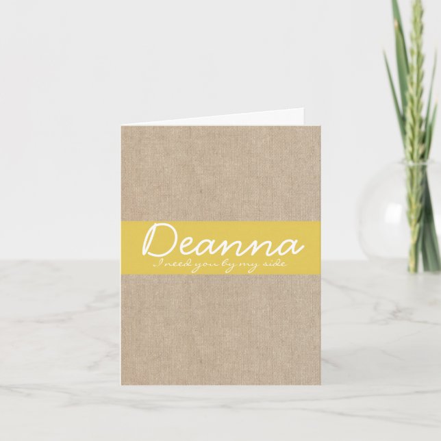 Convite Solicitação de Bridesmaid de Burlap Dourada Amarel (Frente)