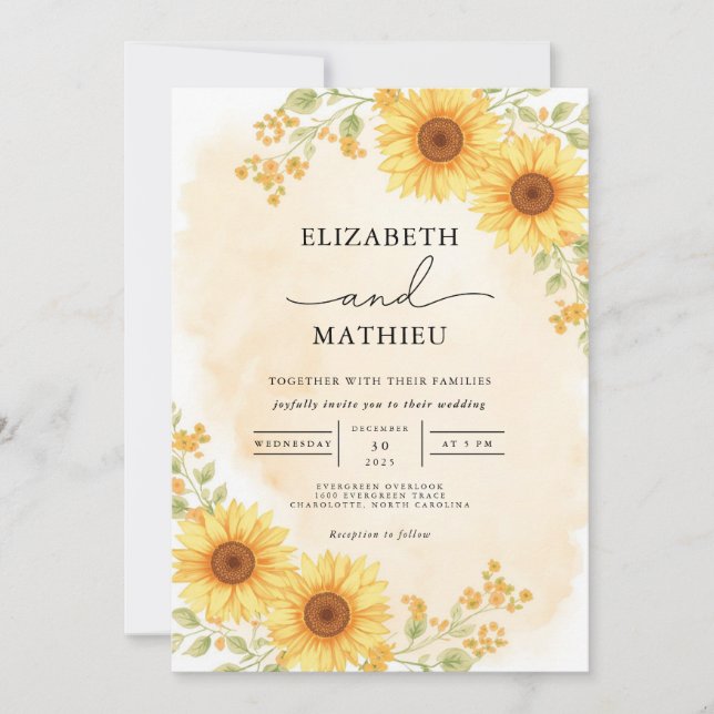 Convite Solny Yellow Floral Corner Weding (Frente)