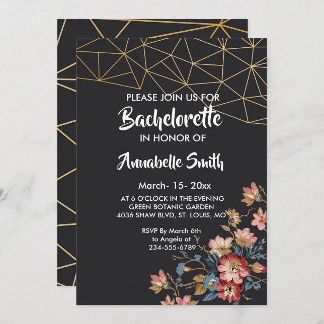 Convite solteiro Geométrico do ouro (Frente/Verso)