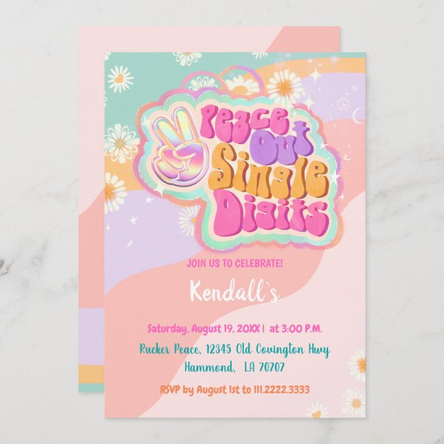 Convite Solteiro Groovy Peace Out - Dígitos 10 (Frente/Verso)