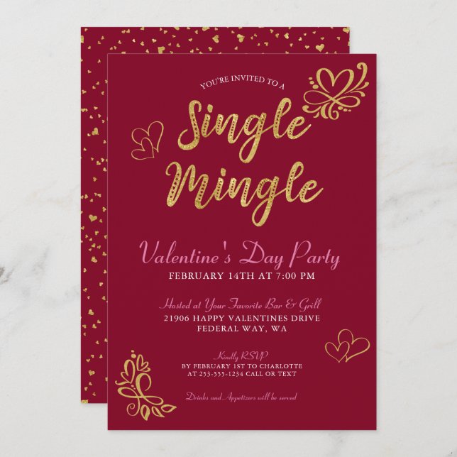 Convite Solteiro Mingle Dia de os namorados Party (Frente/Verso)