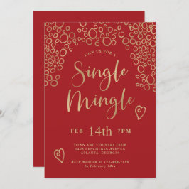 Convite Solteiro Mingle Namorados Party Red and Dourado