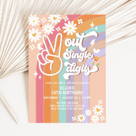 Convite Solteiro Peace Out - Digits 10th Groovy Birthday I
