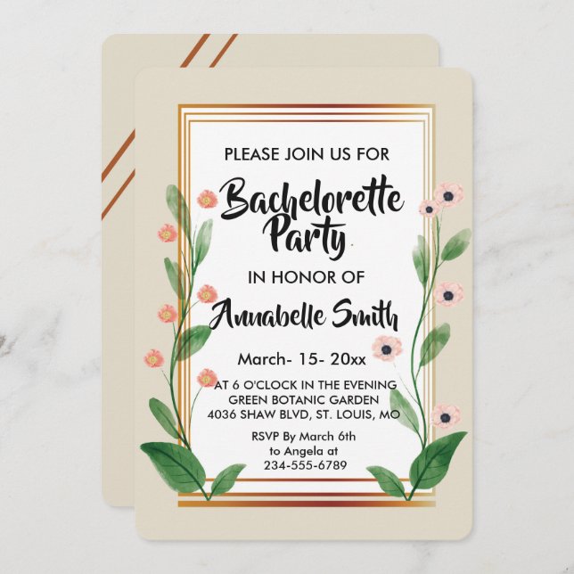 Convite Solteiro sofisticado clássico e elegante (Frente/Verso)