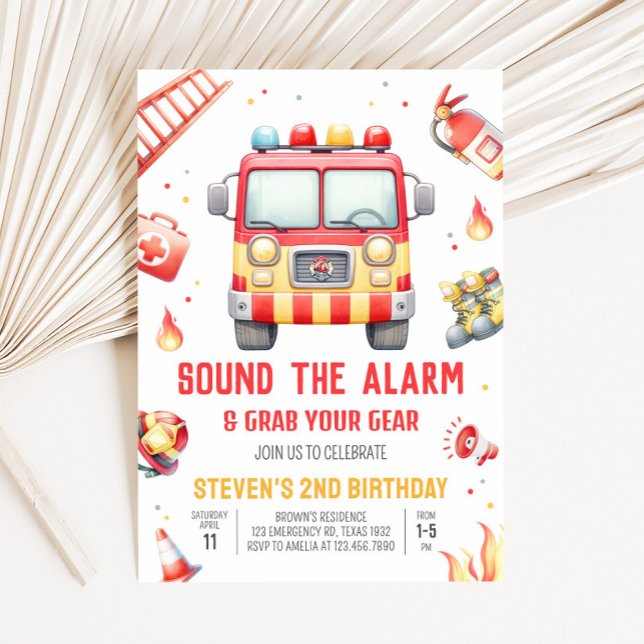Convite Som do Caminhão de Bombeiros Aniversário (Fire Truck Birthday Party Invitation)