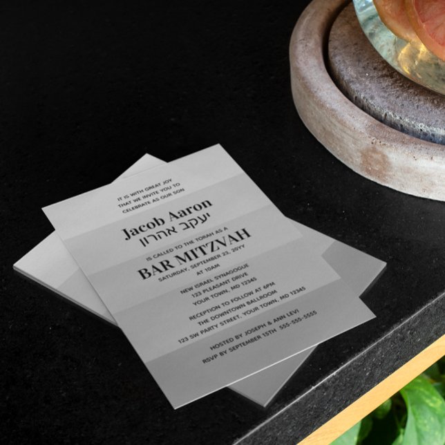 Convite Sombras das Cinzas prateadas Nome do Bar Mitzvah (Criador carregado)