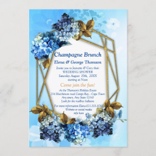 Convite Sombras do Chá Casal de Hydrangeas de Aquarela Az