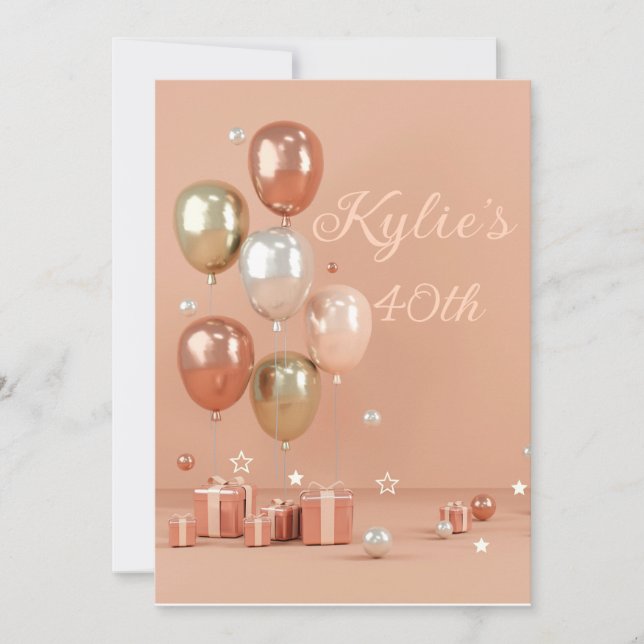 Convite Sombras dos Balões Rosa 40º (Frente)