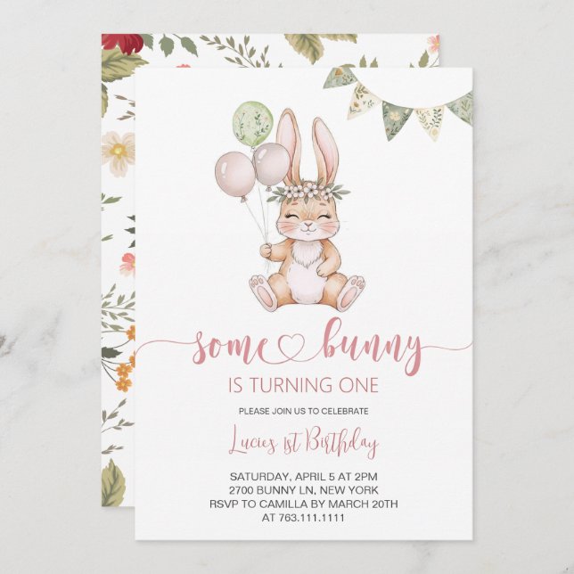Convite  Some Bunny Birthday Party (Frente/Verso)