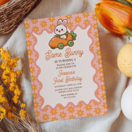 Convite Some Bunny Easter Girl Floral 1st Birthday Party