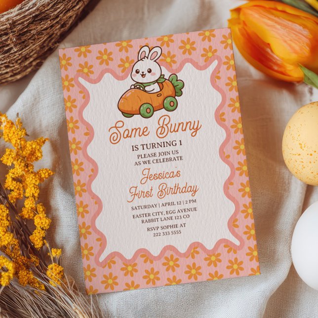 Convite Some Bunny Easter Girl Floral 1st Birthday Party (Criador carregado)