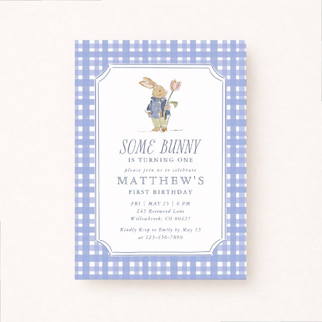 Convite Some Bunny First Birthday Boy Invitation (Criador carregado)