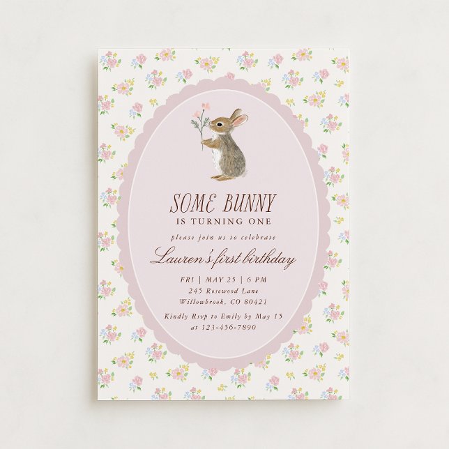 Convite Some Bunny First Birthday Floral Invitation (Criador carregado)