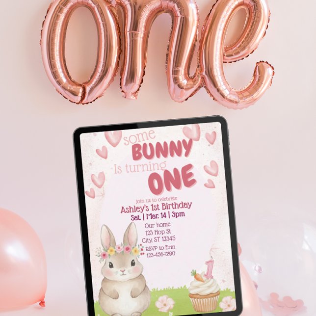 Convite Some Bunny First Birthday, Pink Invitation (Criador carregado)
