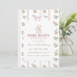 Convite Some Bunny Floral Stripe 1st Birthday