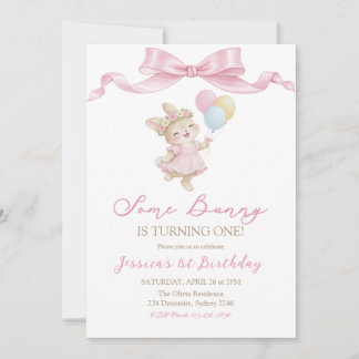 Convite Some Bunny Girl Pink is Turning One Birthday
