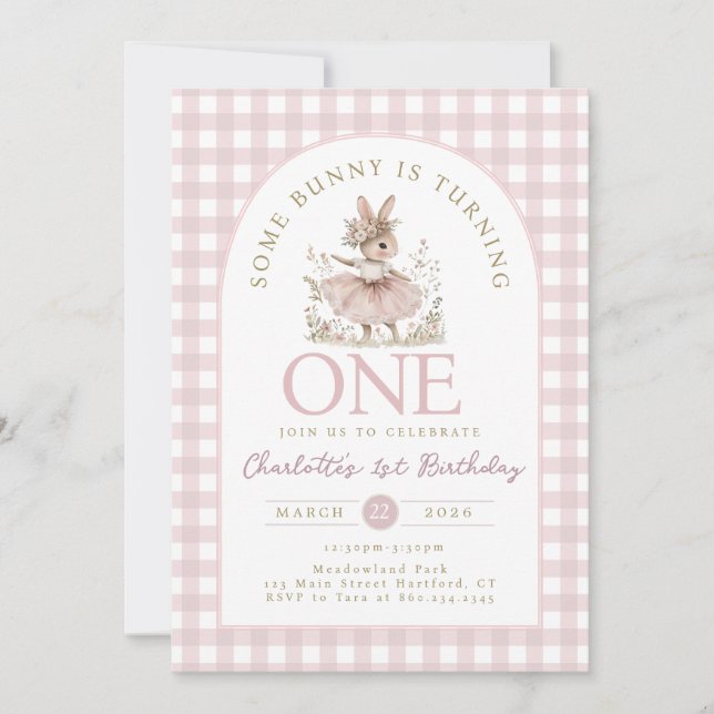 Convite Some BUNNY is ONE First Birthday Invitation (Frente)