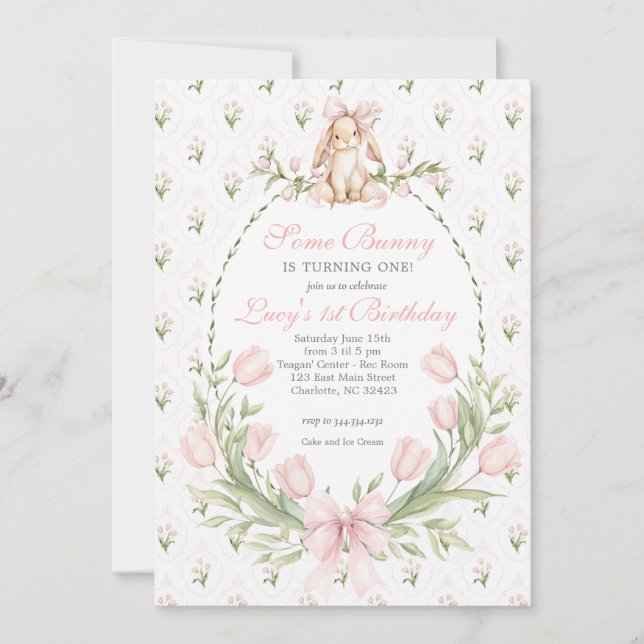Convite Some Bunny is One Invitation, Bunny Birthday (Frente)