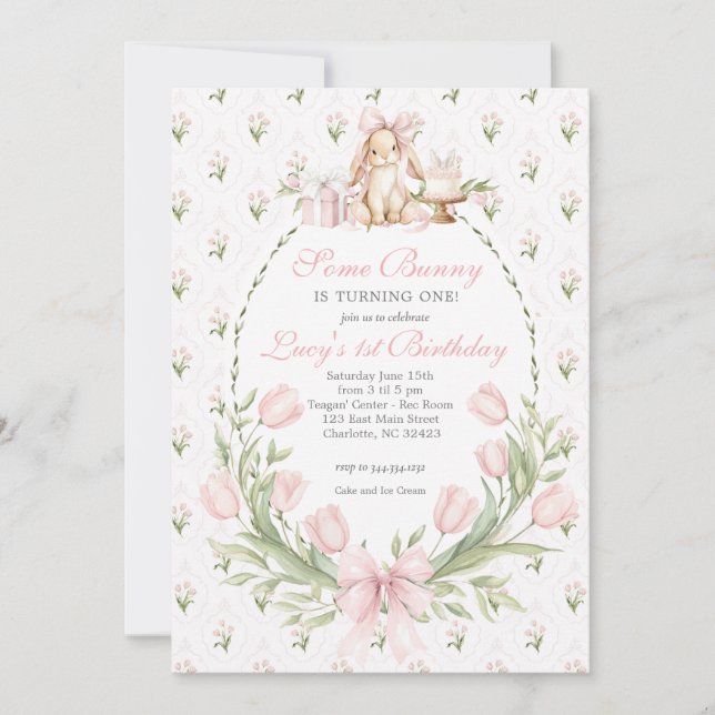 Convite Some Bunny is One Invitation, Bunny Birthday (Frente)
