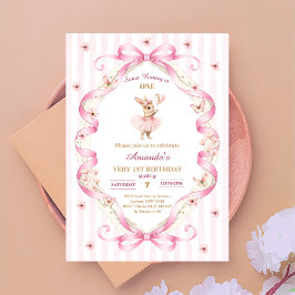 Convite Some Bunny is One Pink Bow Gingham 1st Birthday