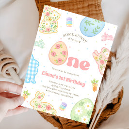 Convite Some Bunny is Turning One Pastel Birthday