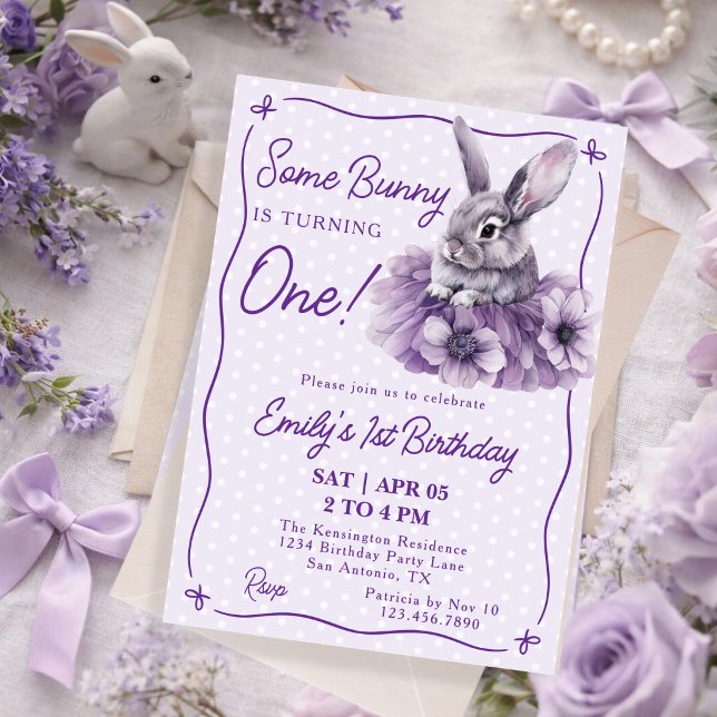 Convite Some Bunny Is Turning One Purple Girl 1st Birthday (Criador carregado)
