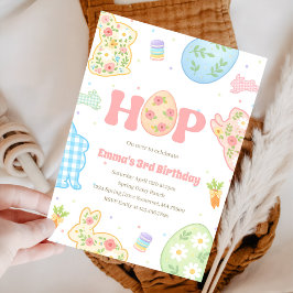 Convite Some Bunny Pastel Floral 3rd Birthday