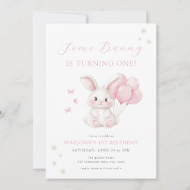 Convite Some Bunny Spring Girl Pink Bunny First Birthday