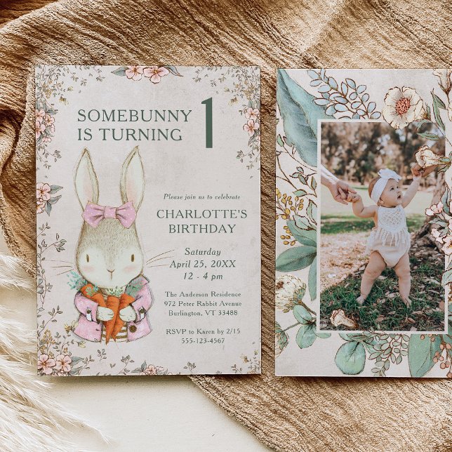 Convite Somebunny is Turning One 1st Birthday Invitation (Criador carregado)