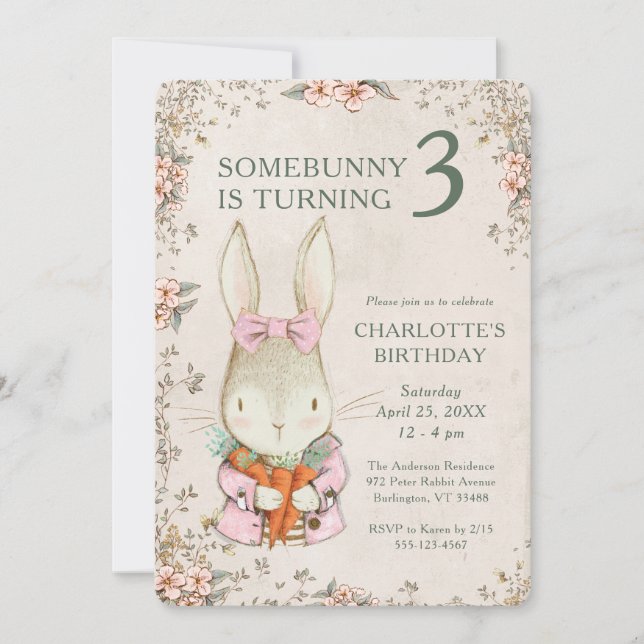 Convite Somebunny is Turning Three 3rd Birthday Invitation (Frente)