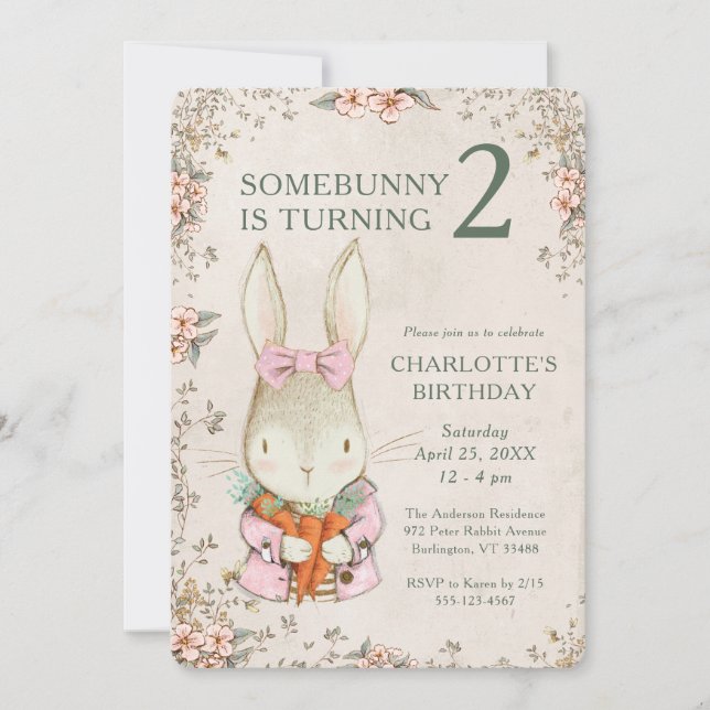 Convite Somebunny is Turning Two 2nd Birthday Invitation (Frente)