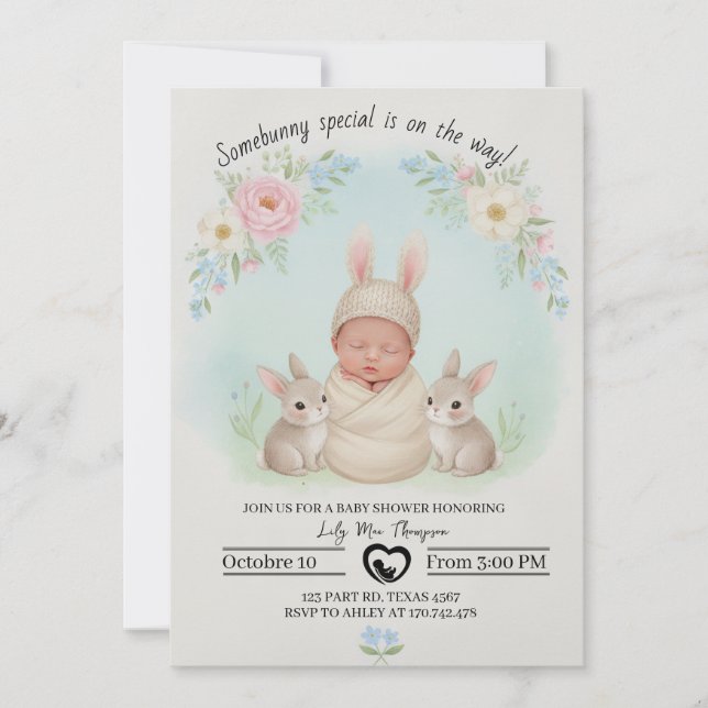 Convite Somebunny Special Is on the Way – Baby Shower  (Frente)