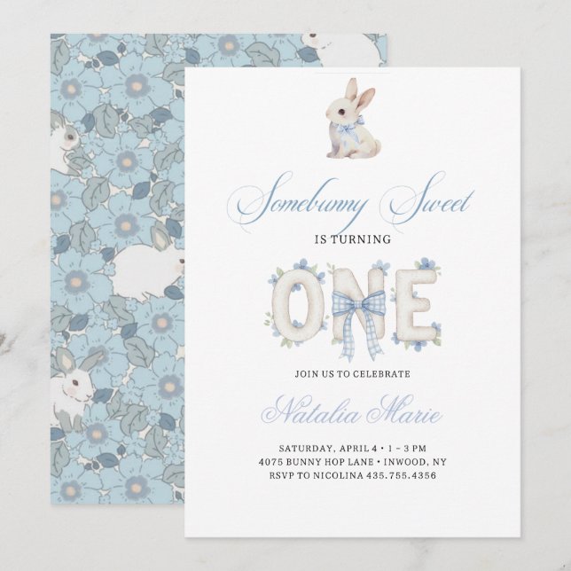 Convite Somebunny Sweet 1st Birthday Spring Floral Invitat (Frente/Verso)