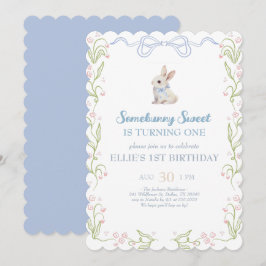 Convite Somebunny Sweet Bunny 1st Birthday Spring Floral I
