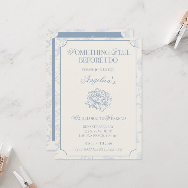 Convite Something Blue Before I Do Bachelorette Itinerary  (Frente/Verso In Situ)
