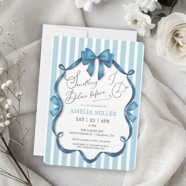 Convite Something Blue Before I Do Blue Bow Bridal Shower (Something Blue Before I Do Blue Bow Croquet Bridal Shower Invitation)