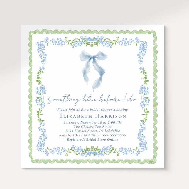 Convite Something Blue Before I Do Bow Bridal Shower (Something Blue Before I Do Bow Bridal Shower Invitation)