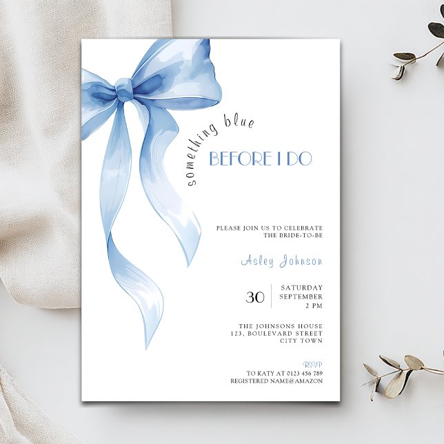 Convite Something Blue before I Do Bridal Shower (Something blue before I do Bridal Shower Invitation with Blue Bow Coquette.)