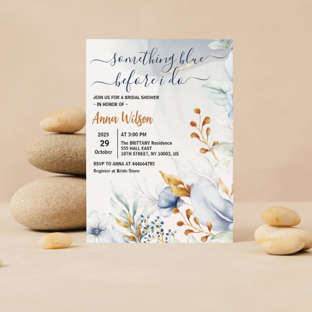 Convite Something Blue Before I Do Elegant Bridal Shower (something blue bridal shower invitation, watercolor floral, blue gold, elegant wedding invite, dusty)