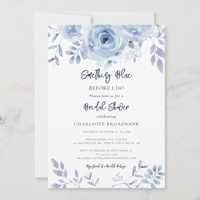 Convite Something Blue Before I Do Floral Bridal Shower (Frente)
