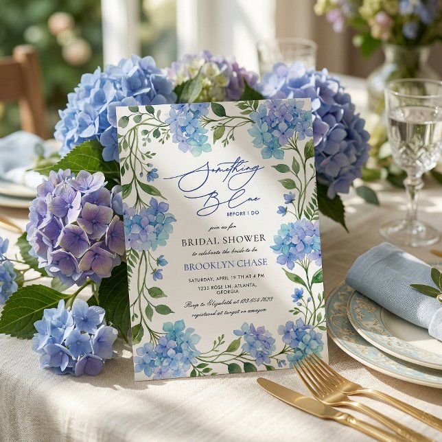 Convite Something Blue Before I Do Hydrangea Bridal Shower (Criador carregado)