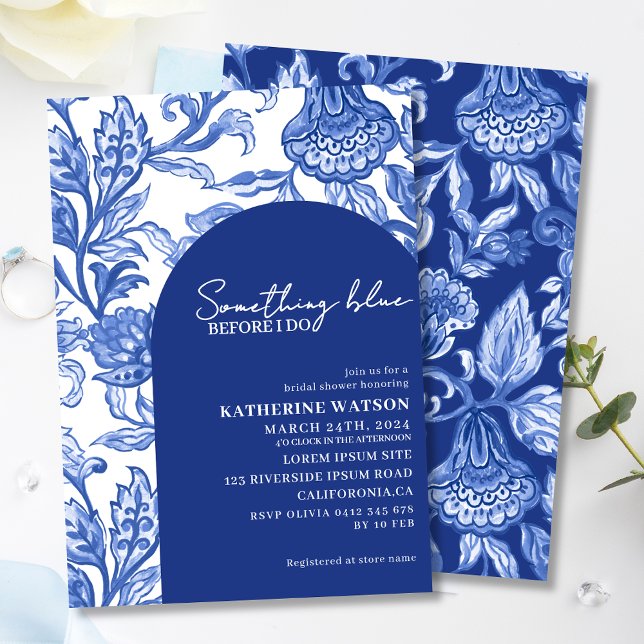 Convite Something blue blue chinoiserie bridal shower (Criador carregado)