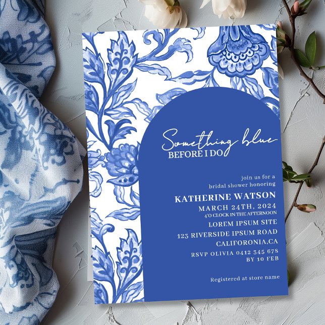 Convite Something blue blue chinoiserie bridal shower (Criador carregado)