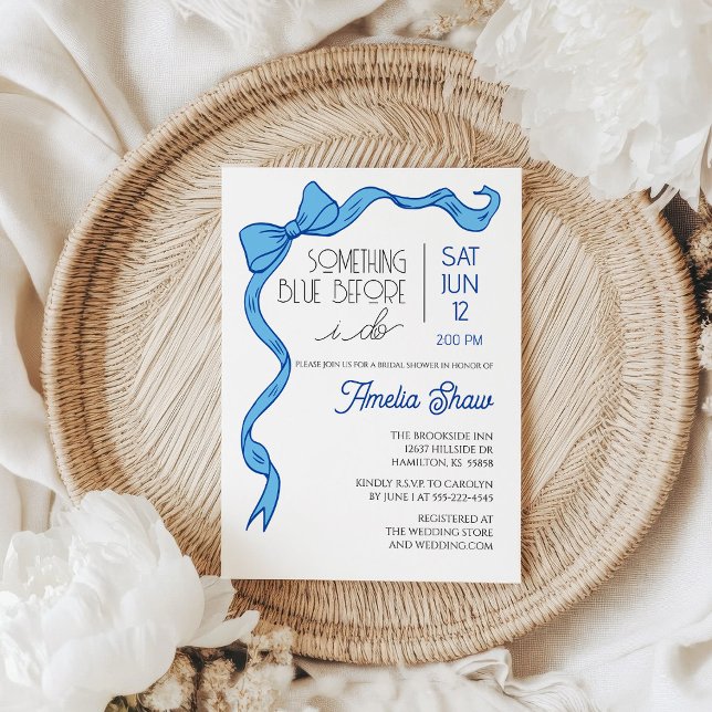 Convite Something Blue Bow Bridal Shower Invitation (Something Blue Bow Bridal Shower Invitation)